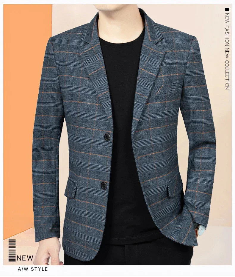 Brand 2026 Spring Stripe Suits Men 2 Button Autumn Business Elegant Man Jacket  Fashion New in Suits Blazers Men