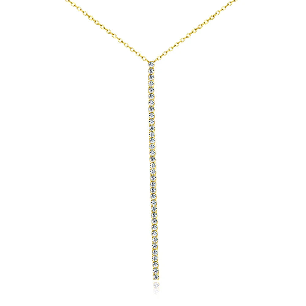 2mm Moissanite Necklaces for Women Long Bar Line Pendant Drop Y Chain Dainty Jewelry GRA s925 Sterling Silver Necklace
