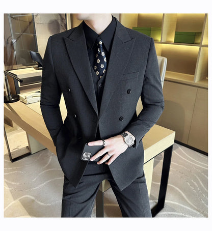 M-7XL Blazer Vest Pants High -end Brand Gray Black Men's Casual Business Double -breasted Suit Groom's Wedding Slim Men's Suit