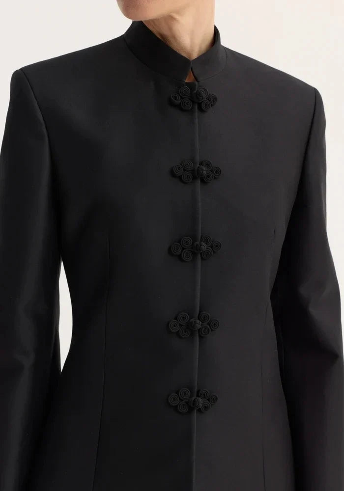 Women's Spring Summer Mandarin Collar Knot Button  Blazer Elegant Office Casual Formal 2026 Trendy Feminine Fashion Blazer