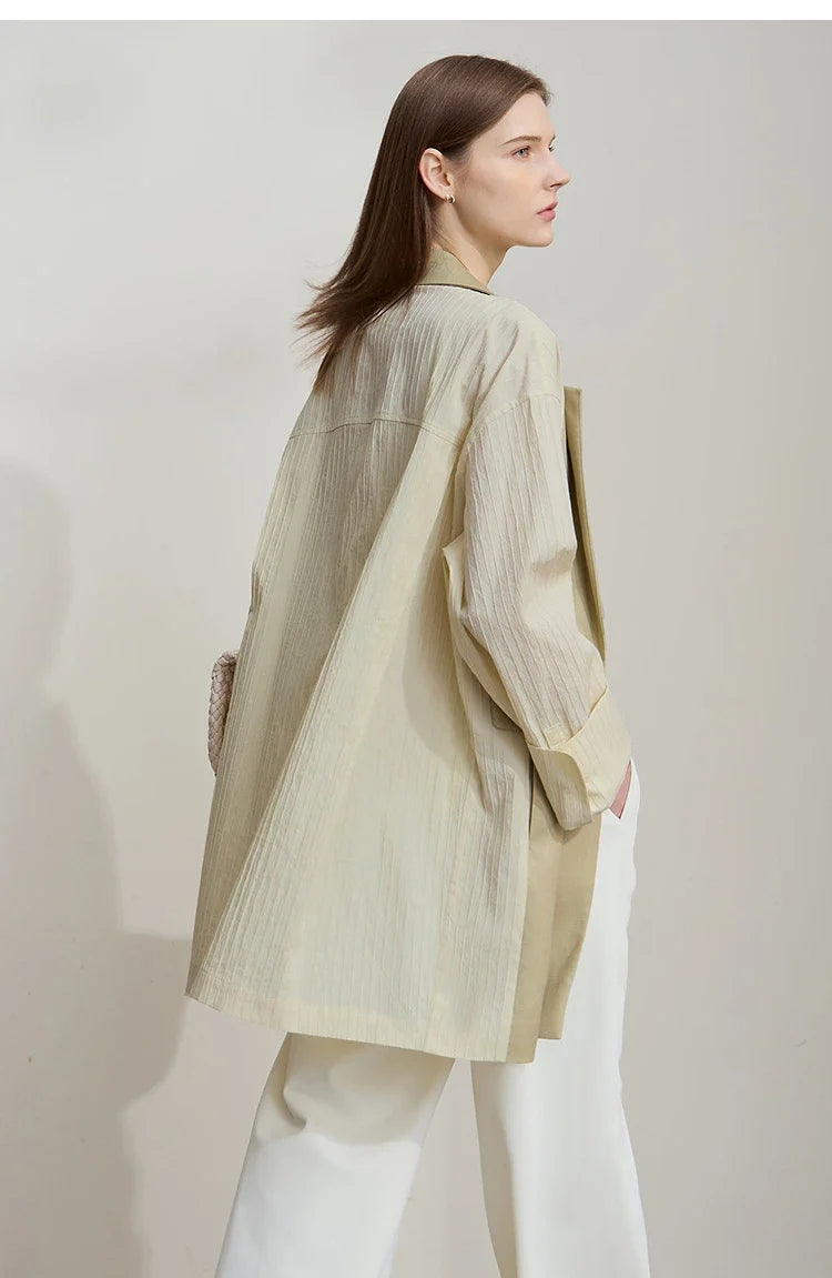 Minimalist Women's Fashion Casual Jacket 2025 Autumn Lyocell Linen Collision Splicing Crumple Texture Loose Blazer 12551008