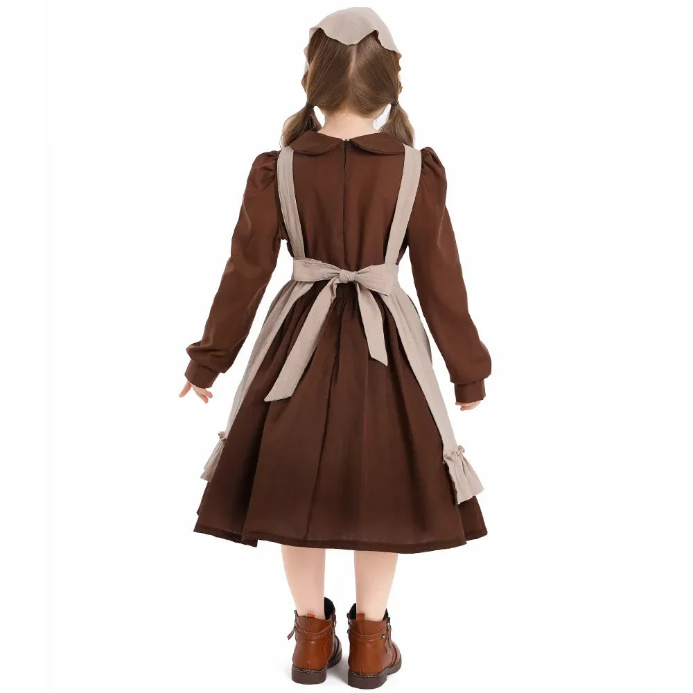 Kids Poor Clothes Cosplay Cinderella Maid Costume Colonial Farm Village Girl Pioneer Prairie Dress