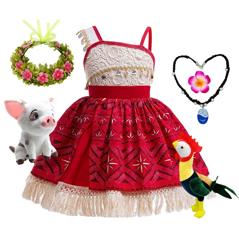 Newest Movie Disney Princess Moana 2 Dress Girls Cosplay Vaiana Carnival Party Ocean Adventure Costume Kids Fancy Clothes Outfit