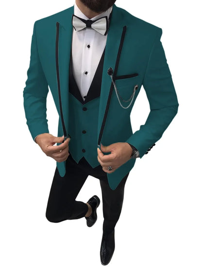 Men Suits Slim Fit One Button Casual Business Groomsmen Brown Peak Lapel Tuxedos For Formal Wedding (Blazer+Pants+Vest)