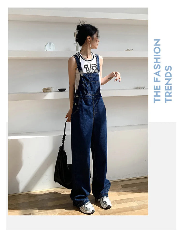 High Waist Wide Leg Denim Overalls Women's Loose Fitting Slimming Summer New Sle Gold nce Faionable Jeans