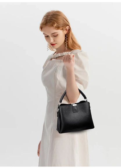 100% cowhide Bag Casual Women Hobos Handbags Bucket Bags New Women's Fashion Handbags Retro Solid Color Leather Shoulder wallet