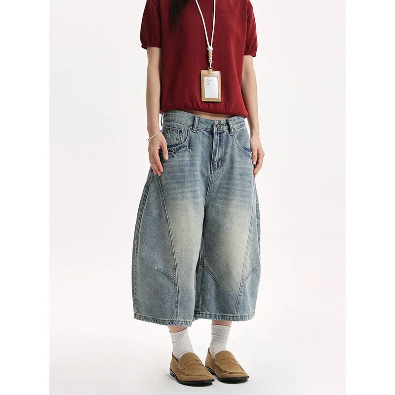 Summer Women Goblin Core Harajuku Jorts Y2k Streetwear Korean Calf-Length Jean Shorts 2000s Denim Cargo Pants Abi Grunge