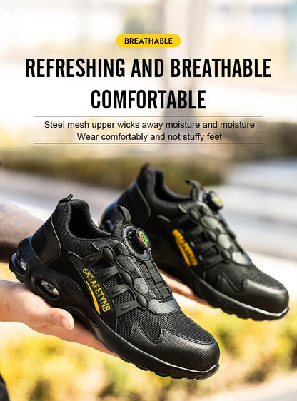 Men Rotating Button Safety Shoes Steel Toe Work Sneakers Indestructible Shoes Puncture-Proof Work Boots Air Cushion Safety Shoes