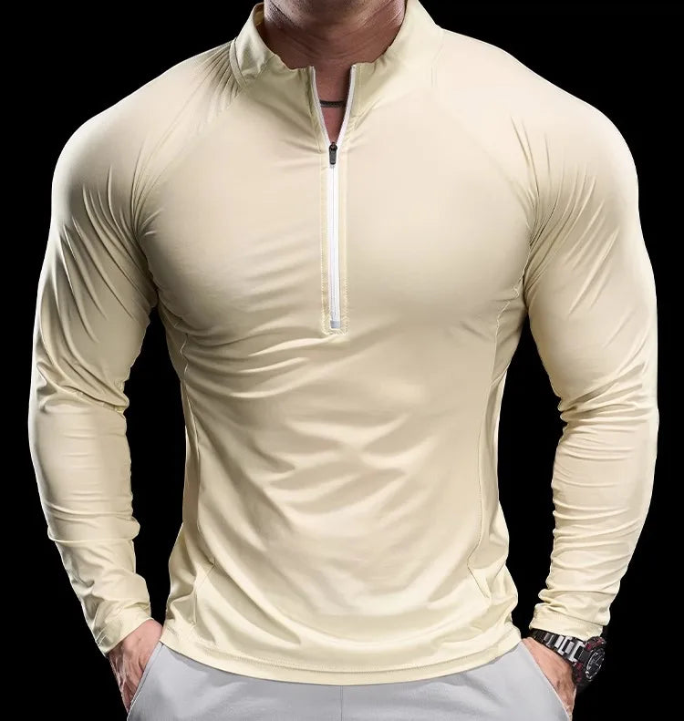 2024 New Men Sports T-shirt Gym Fitness Tops Running Training Clothes Autumn Round Neck Quick-drying Breathable Long Sleeves