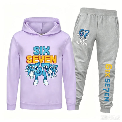 Spring Autumn Six Seven 67 Print Children Hoodies Set Kids Fashion Sportsuit Boys Long Sleeves Pants Suit 2 Piece Trouser Set