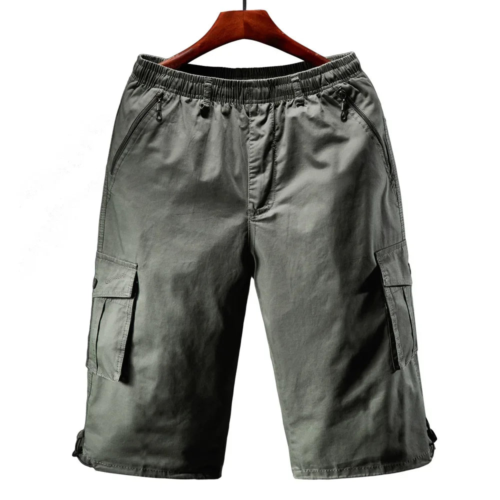 Cargo Shorts Men Zipper Pocket Many Men's Breeche Long Length 3/4 Capri Short Pant Cotton Bermuda Summer 2024 Casual Male Shorts