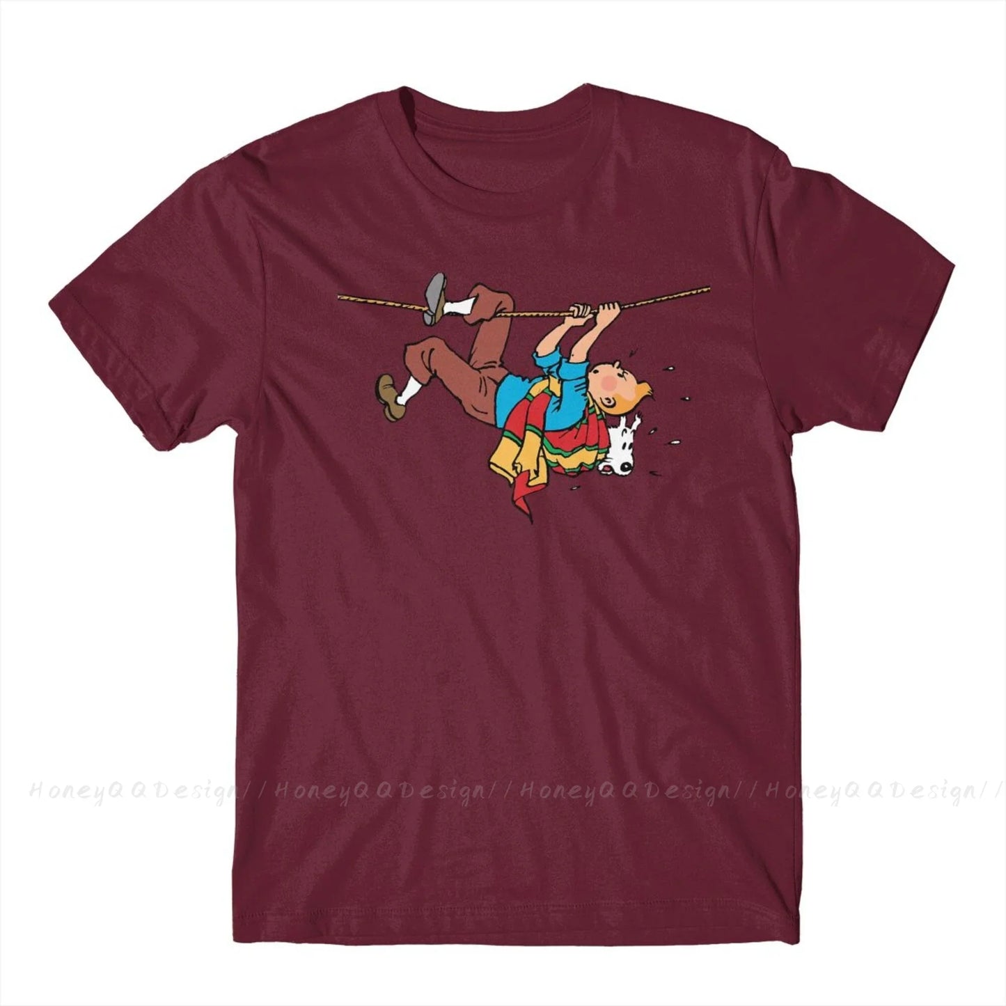 Kuifje Rope Klimbing Fashion TShirt Design Gaston Lagaffe Anime Cotton Shirt Men Unisex T-Shirt Oversize Adult Plus Size