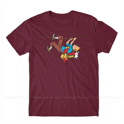 Kuifje Rope Klimbing Fashion TShirt Design Gaston Lagaffe Anime Cotton Shirt Men Unisex T-Shirt Oversize Adult Plus Size