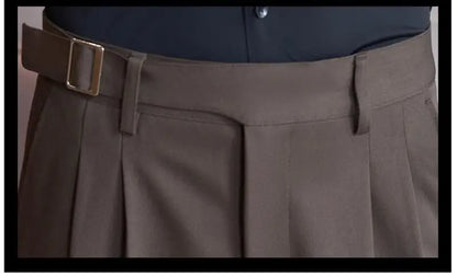 Pure Color Male Business Wedding Dress Pants Fashion Unique Design Men Waist Adjustable Suit Pant No Belt Slim Trousers Homme