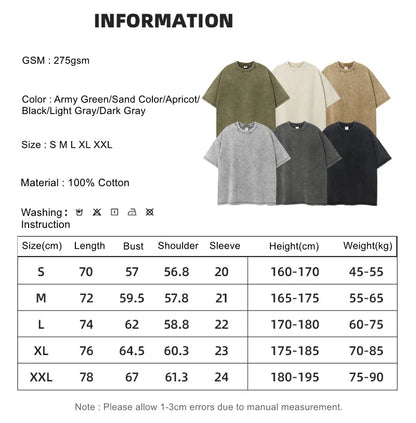 New Summer Batik Washed T-Shirts For Men Unisex Retro Loose High Street 275gsm Cotton T Shirt Brand Design HY0594