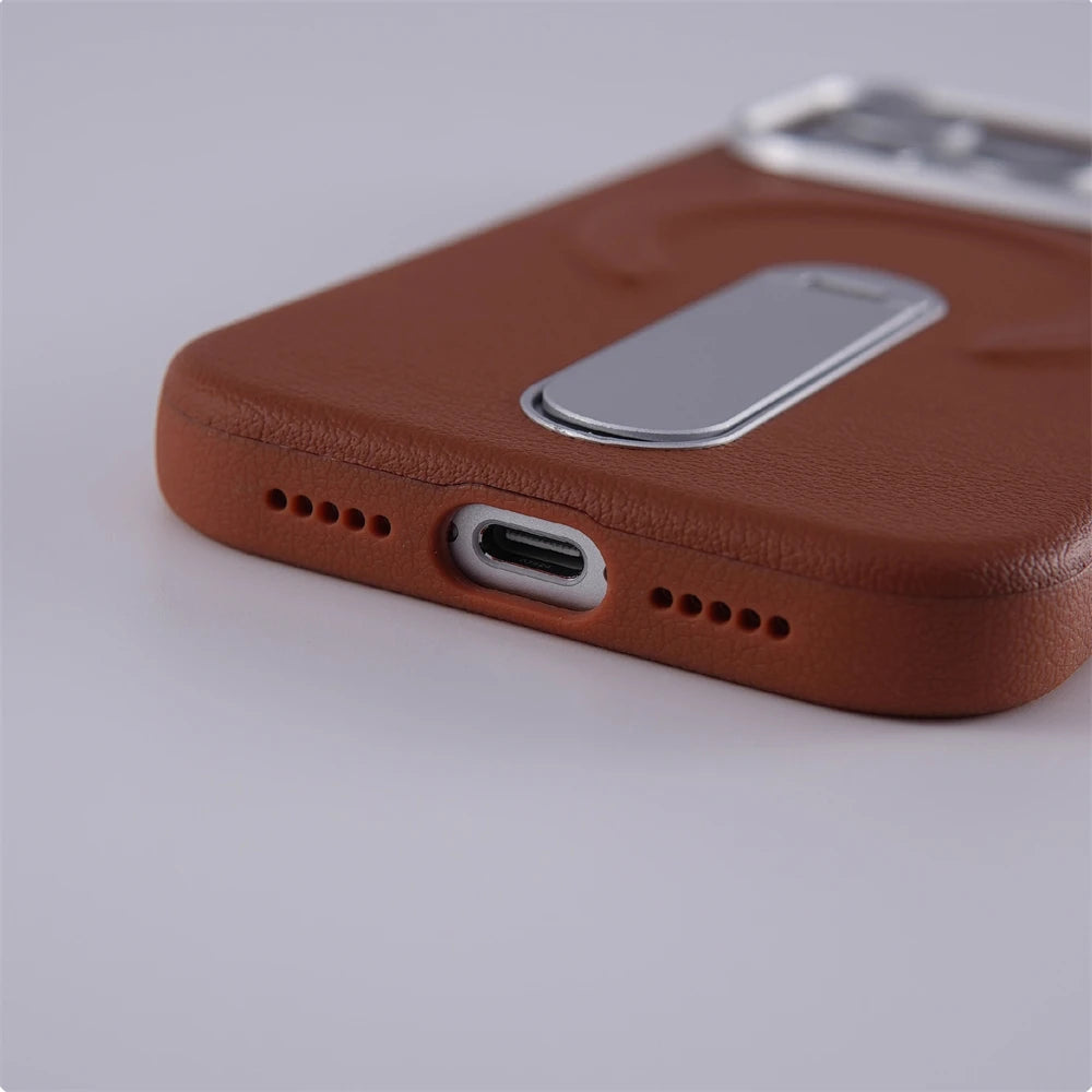 Luxury Rotation KickStand Business PU Leather Case For iPhone 17 Pro Max 16 15 14 13 For MagSafe Magnetic Matte Shockproof Cover