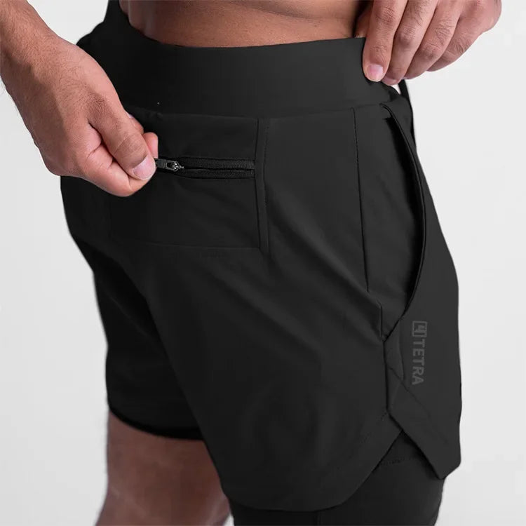 Mens Quick Dry 2 in 1 Double-deck Shorts Gym Fitness Basketball Jogger Short Pants Summer Sports Workout Bottoms Sweatpants
