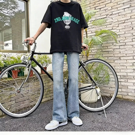 Men New Versatile American Style Vintage Blue Jeans Spring Autumn Trend Baggy Straight Leg Comfortable Men's Denim Trousers