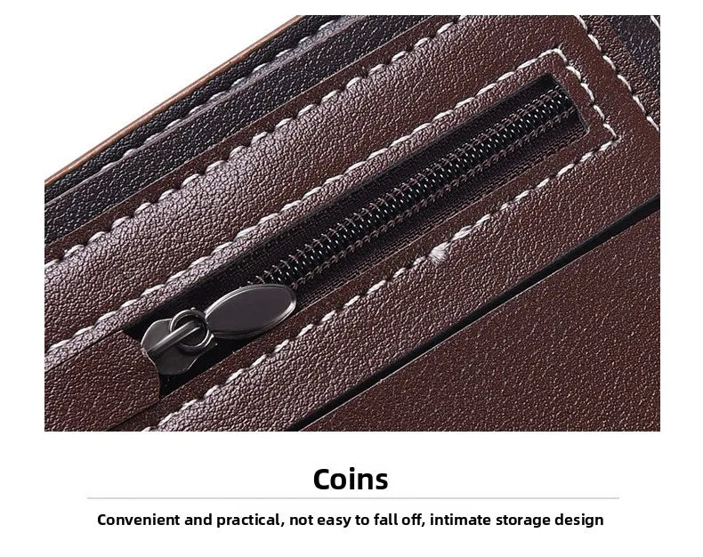 New men's frosted large capacity wallet, business triple fold thin zipper, soft leather wallet, short wallet