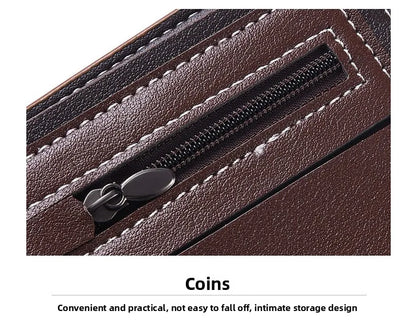 New men's frosted large capacity wallet, business triple fold thin zipper, soft leather wallet, short wallet