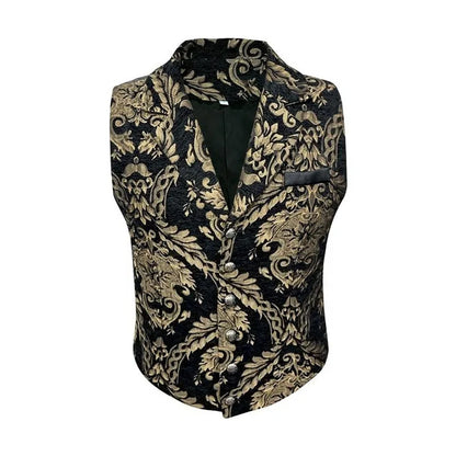 Four Seasons Men Suit Vest Contrast Color Printed Male Vest Slim Single-breasted Sleeveless Versatile Man Waistcoat