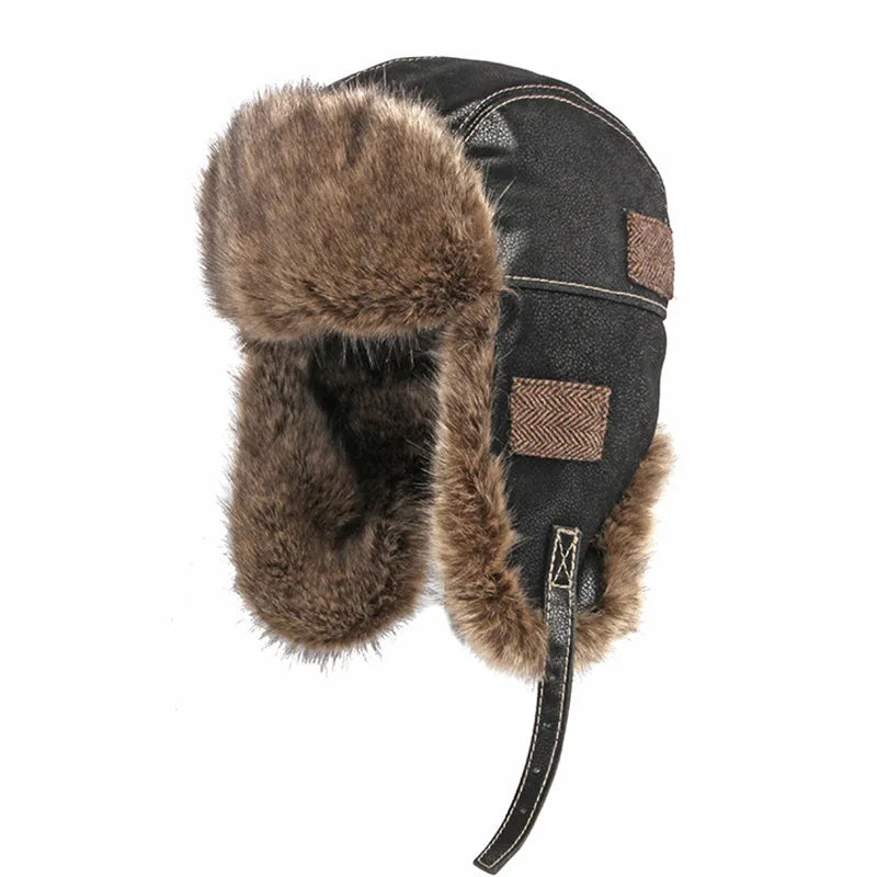 Men's and Women's Outdoor Warm Cap Lei Feng Cap Leather Thickening Riding Cold Cap Winter Warm Ear Protection Pilot Hat