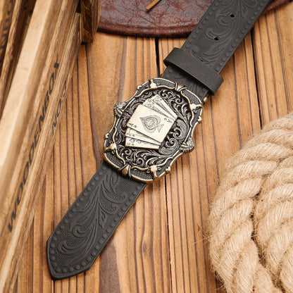 A Western-Buckle PU Belt Suitable for Both Men and Women, A Unique and Retro Brown Belt (With Perforated Nails Included)