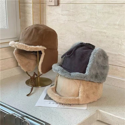 Trendy Faux Fur Winter Hat Thick Warm Faux Fur Hat Lamb Wool Bomber Hat Winter Season for Men and Women