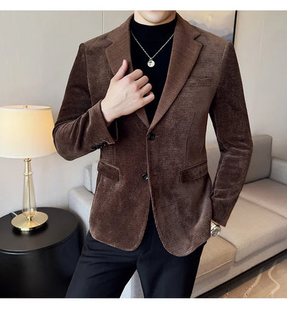 Autumn Winter Fashion Seaweed Pattern Suit Jacket High Quality Luxury Slim Fit Casual Men's Blazers Coats Social Prom Tuxedo