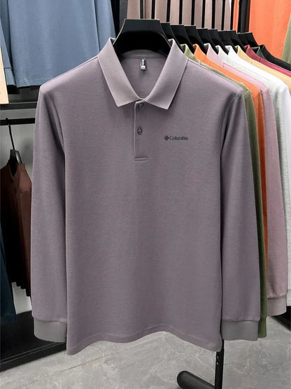 High end brand Polo shirt long sleeved fashionable printed men's top spring 100% cotton skin friendly comfortable casual T-shirt