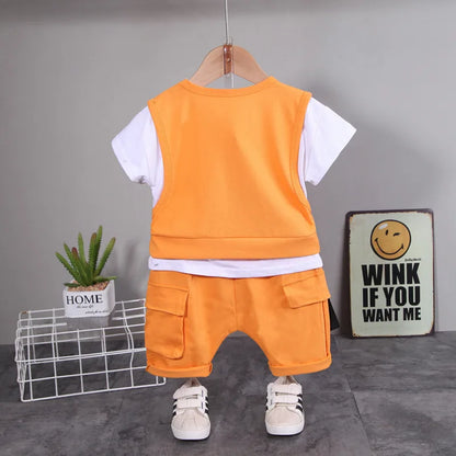 New Toddler Summer Baby Boys/Girls Clothes Children Pulling Rope Pocket T-Shirt Shorts 2Pcs/Set Infant Kids Fashion Tracksuits