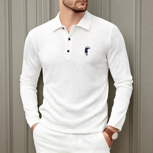 Luxury brand polo shirt long sleeved embroidered design men's top 2025 autumn new comfortable breathable business casual T-shirt