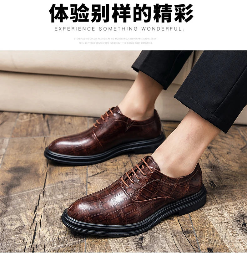 Men's Pointed Oxford Dress Shoes Leather Casual Office Wedding Shoes Gentleman Luxury High Quality 2026 Fashion