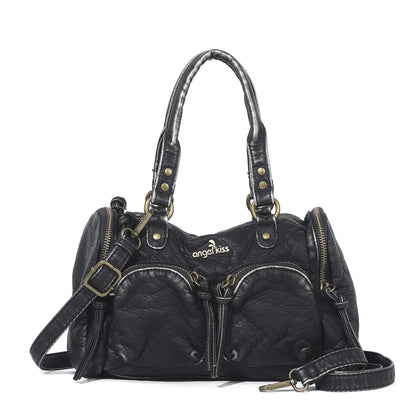 Vintage Women Handbags Small Satchel Top-handle Boston Bag PU Shoulder Bag Fashion Dumpling Pack Multi-pockets Shoulder Bags