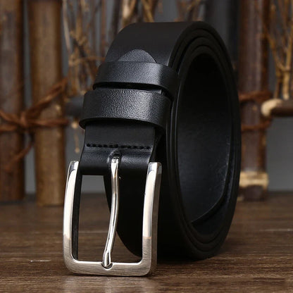 3.3CM Pure Cowhide Genuine Leather for Men's High Quality Jeans Pin Buckle Business Belts Cowboy Waistband Male Fashion Designer