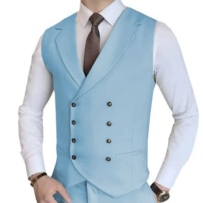 Men Vest Champagne Solid Double Button Waistcoat For Wedding Birthday Banquet Party Work Business Casual Men Suit Vest
