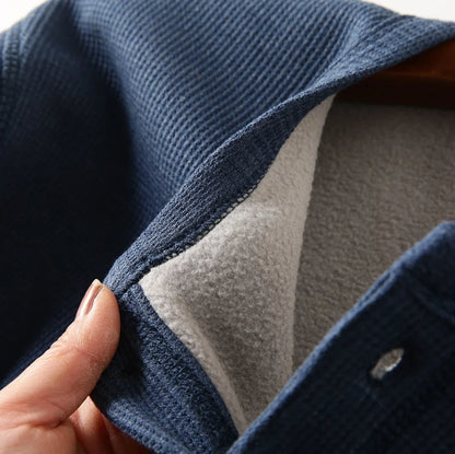 Men's Fleece - Lined Thickened Long - Sleeved Henley Neck Waffle Knit T - Shirt