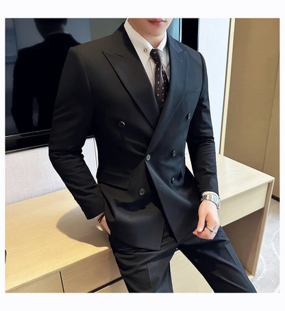 M-7XL Blazer Vest Pants High -end Brand Gray Black Men's Casual Business Double -breasted Suit Groom's Wedding Slim Men's Suit