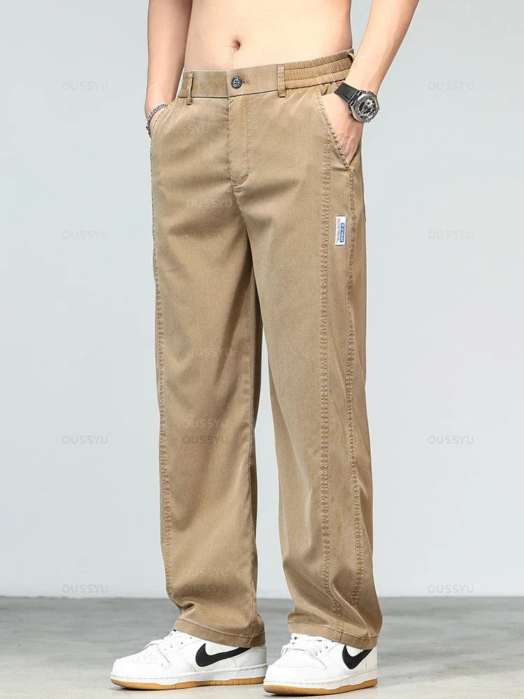 Summer Ultrathin High Quality Soft Lyocell Fabric Men's Jeans Loose Straight Denim Pants Design Casual Trousers Plus Size M-5XL