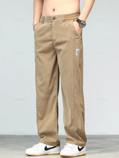 Summer Ultrathin High Quality Soft Lyocell Fabric Men's Jeans Loose Straight Denim Pants Design Casual Trousers Plus Size M-5XL