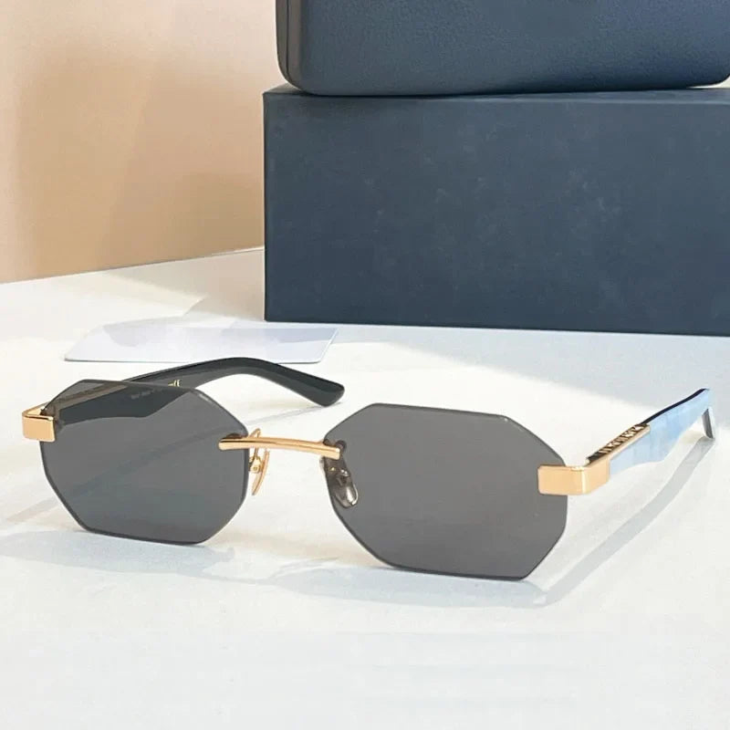 Designer Rimless Sunglasses THE AMAN I Irregular for Men Women Alloy Luxury Germany Brand Design High Quality UV400 with Case