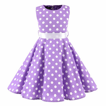 Girl's Retro Dress,Summer Princess Sleeveless Polka Dots Cotton Lightthin Romantic Floral 50s Vintage Dress Party Wedding Daliy