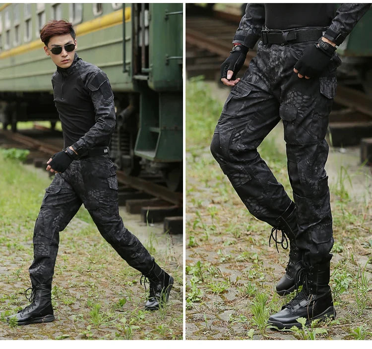 Men's Fashion Outdoor Hiking Overalls Pants Camouflage Tactical Pants Hunting Uniform Fighting Multi-Pocket Trousers