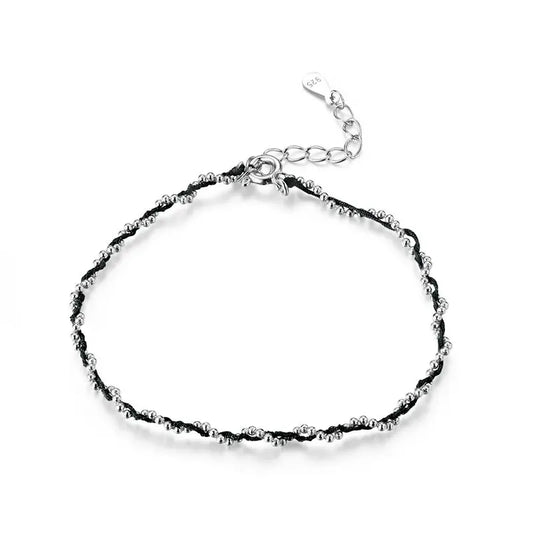 Bracelet en corde noire et rouge avec perles en argent sterling 925, bracelets chaînes pour femmes, cadeau de Nouvel An 2020, amitié SCB173