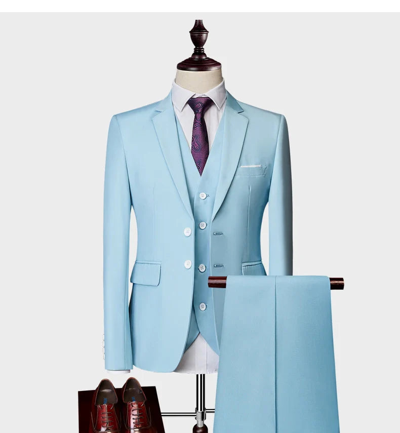 Men's Business Casual Suit for Weddings, Genuine Blazer, Vest and Pants, Big & Tall,Slim Fit Waistcoat, Dress Trousers, US Size