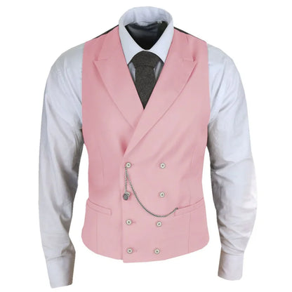 Men Vest White Solid With Lapel Double Button Waistcoat For Banquet Birthday Wedding Business Work Formal Set Men Suit Vest