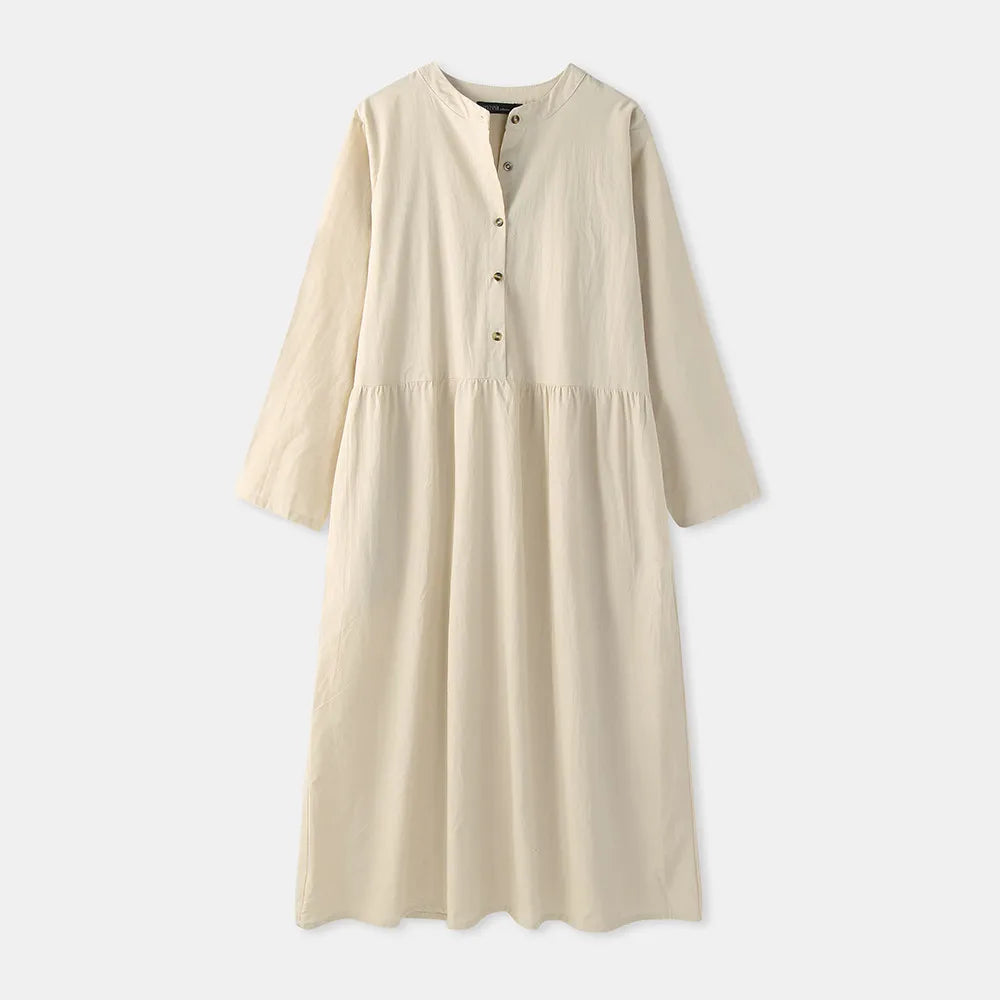 Women's Elegant Solid Cotton Robe Femme 2022 Spring Autumn Bohemian Maxi Dress ZANZEA Casual Long Sleeve Shirt Dresses Oversized