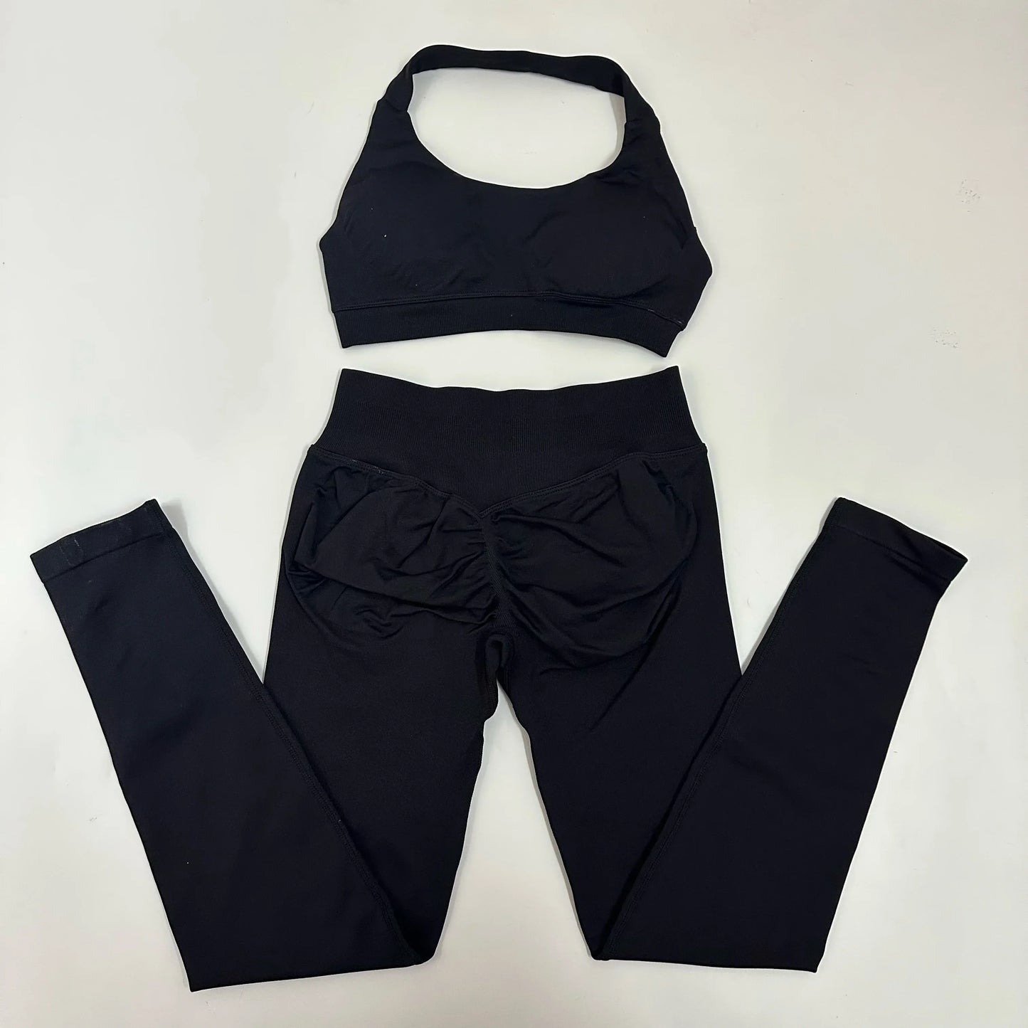Yoga Leggings Set Women Seamless Yoga Set High Waist Scrunch Butt Legging With Halter Sports Bra Workout Gym Suit