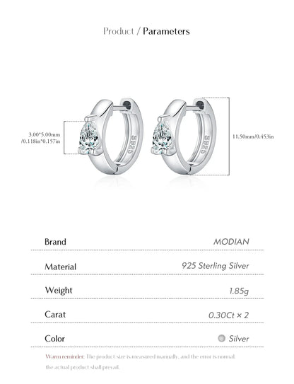 Water Drop D Color Moissanite Neutral Ear Buckle 925 Sterling Sliver Sparkling Hoop Earrings For Women Fine Jewelry
