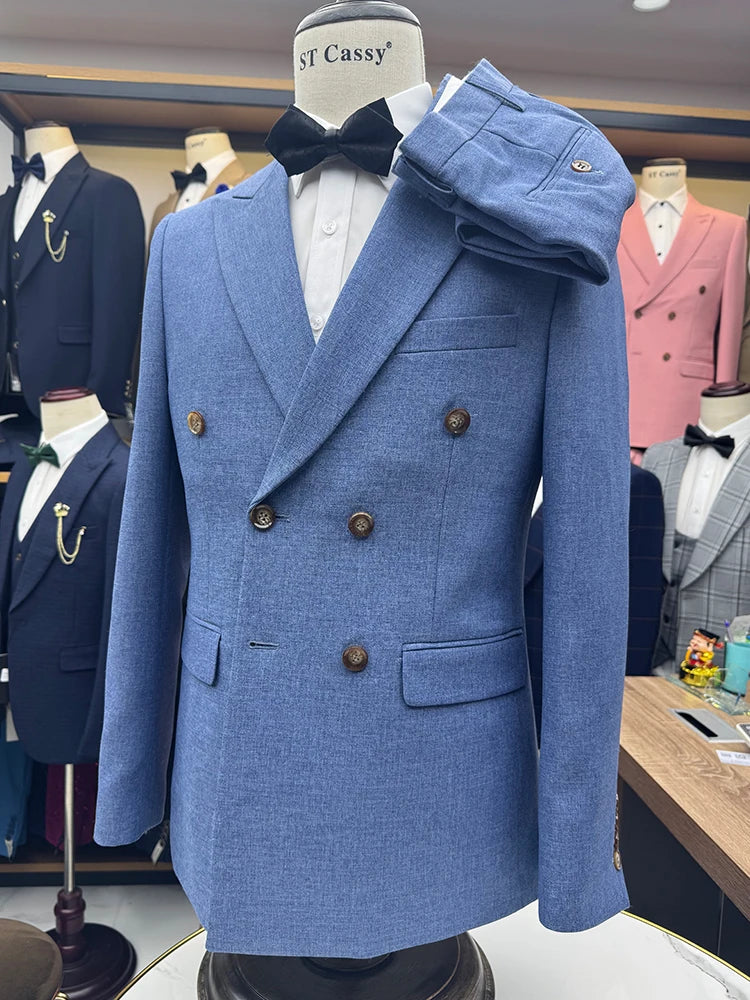 New Elegant Man Suit Two-Piece Dress Light Blue Modern Wedding Party Suits for Men Stylish Business Office Suit Tuxedo